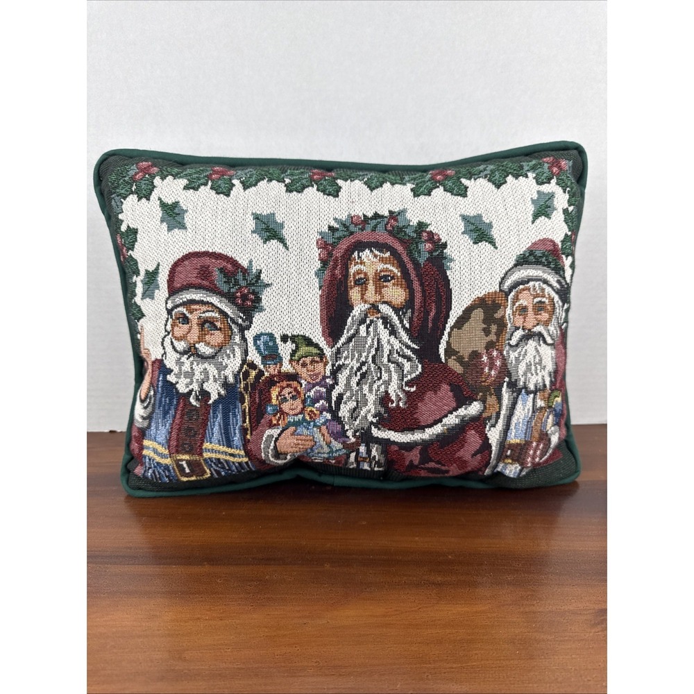 Vintage Needlepoint Tapestry Santa Saint Nicholas Decorative‎ Pillow